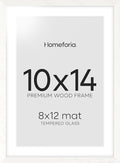 Homeforia White Frame 10x14 Wood, High End Oak 10x14 Picture Frames with Mat 8x12, 10 x 14 White Wooden Poster Frame Matted to 8 x 12 inch Photo, 14by10 Thin Frames, Tempered Glass, Wall Kit, Set of 1