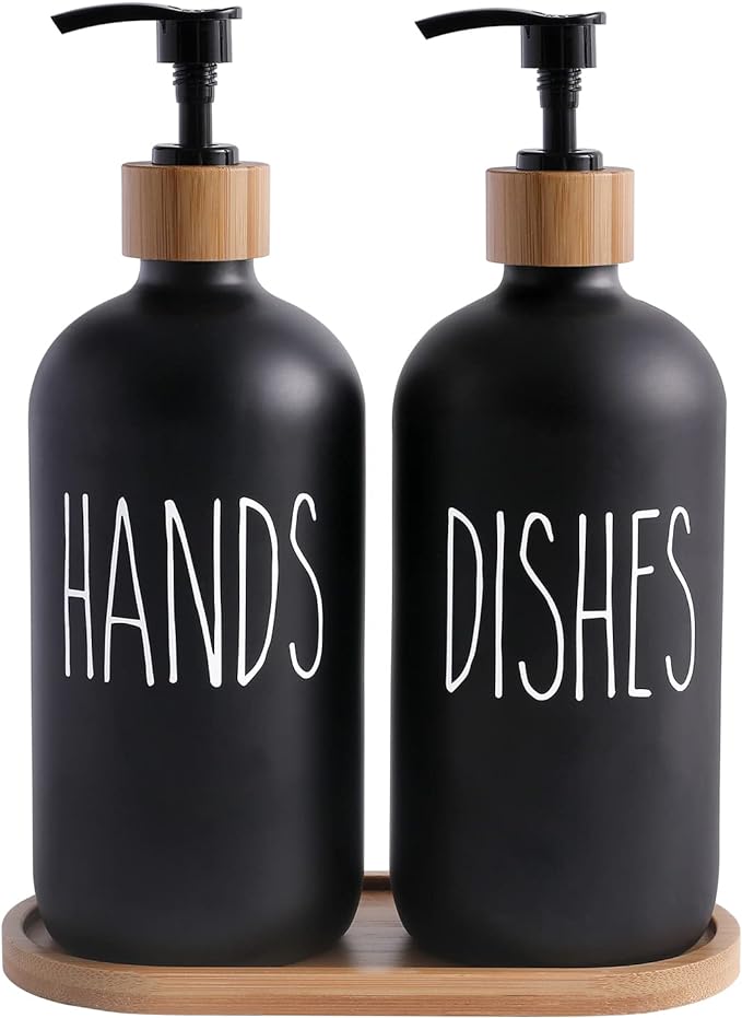 MOMEEMO Black Soap Dispenser Set, Contains Hand and Dish Soap Dispenser by MOMEEMO