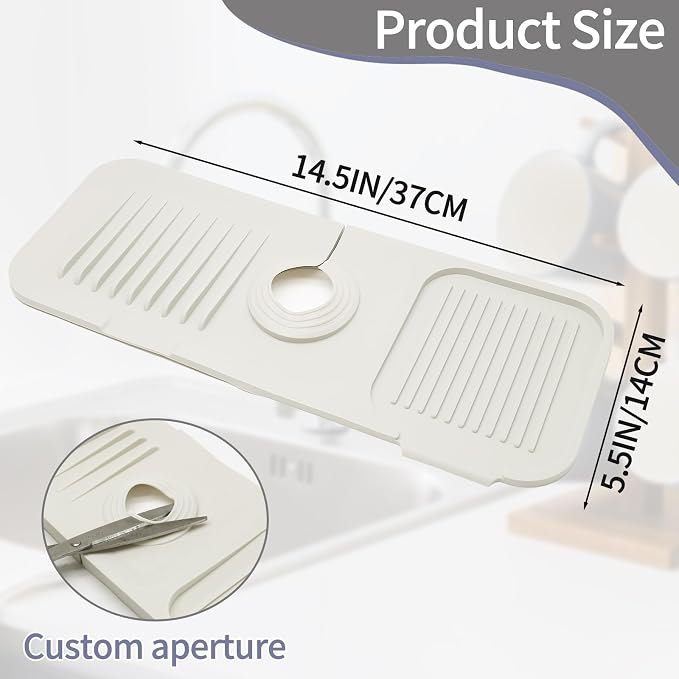 Jiozermi 14.5inch Kitchen Sink Splash Guard, Faucet Handle Drip Catcher Tray Mat - Image 5