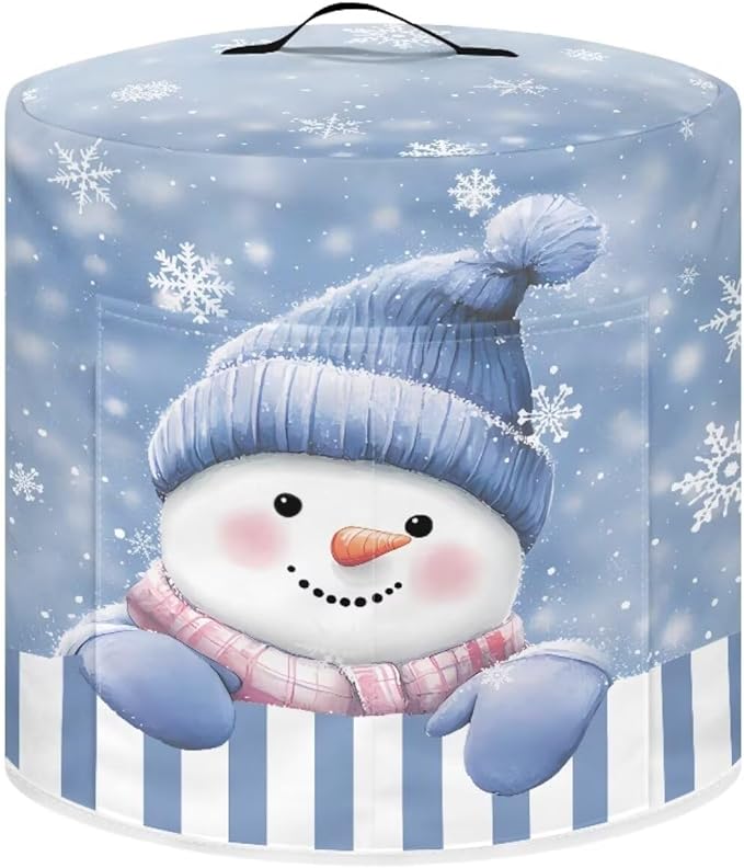 TODIYADDU Stripes Snowman Air Fryer Cover for 3 Quart Instant Pots Winter Print Kitchen Appliance Dust Cover with Handle and Pocket Lightweight Round Protective Cover for Rice Cooker Coffee Maker