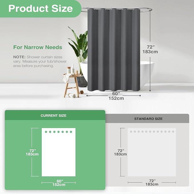 Dynamene Stall Waffle Shower Curtain 256 GSM Heavy 60"x72" Charcoal Grey - Image 3