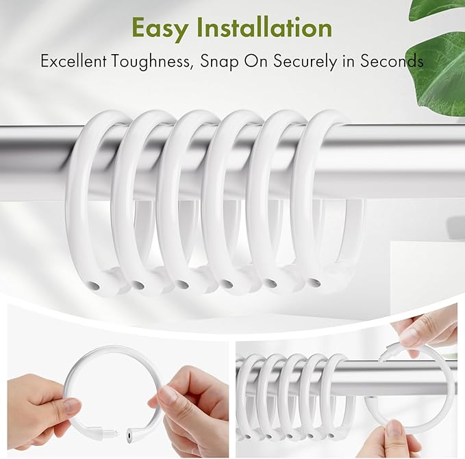 Amazer Plastic Shower Curtain Rings, O Shape Wihte Shower Curtain Hooks Rings - Image 6