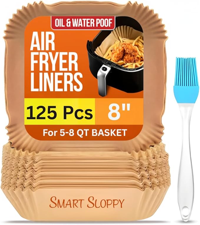 8 inch Square Air Fryer Liners Disposable Parchment Paper Liner Airfryer 5-8 QT Basket inserts Filter Sheets EXTRA THICK 40 GSM - Pack of 125