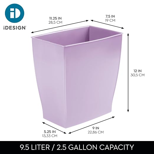iDesign Small Plastic Bathroom Trash Can, Slim Rectangle Purple | - Image 4