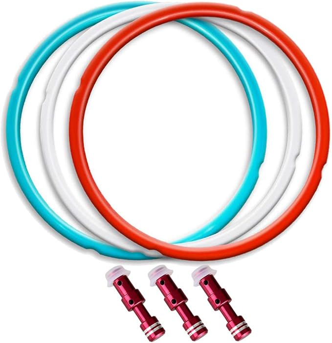 8QT Silicone Sealing Ring 3 Pack with 3 Float Valves, Fit for Duo 8 Quart, Lux 8 Quart, Duo Plus 8qt, Ultra 8qt, Viva 8qt,Savory Sky Blue & Sweet Cherry Red & Common Transparent White.