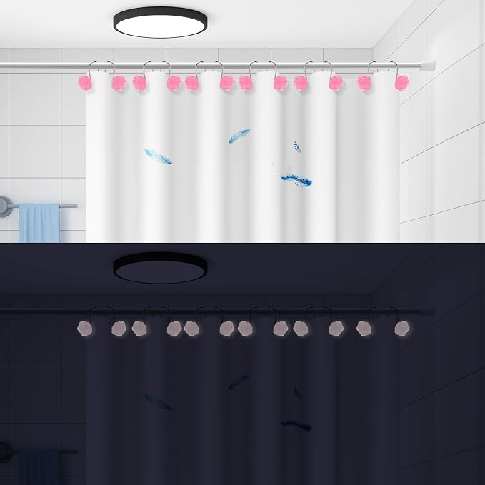 Rose Shower Curtain Hooks, Glow in The Dark, Pretty Floral Themed Elegant - Image 5