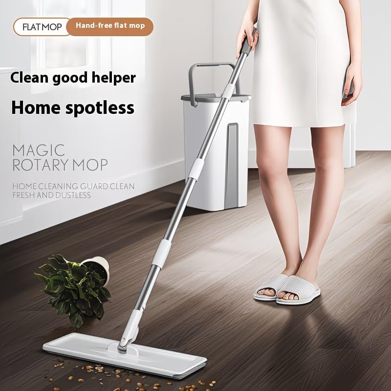 Mop and Bucket Set with Wringer, Flat Floor Mop with Long Handle, Wall & - Image 5