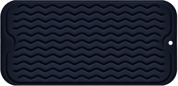 Silicone Dish Drying Mat, Non-Slip Easy Clean Sink Mat, Dark Blue, Large by MODENGKONGJIAN