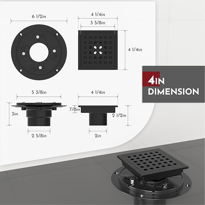 4 Inch Square Shower Floor Drain - Image 2