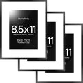 Homeforia Black Picture Frame 8.5 x 11, High End Metal 8.5x11 Poster Frames with Mat 6x8 Photo, 8.5 x 11 Frame Matted to 6 by 8 Art, 8.5by11 Wall or Tabletop Frames, Tempered Glass, Wall Kit, Set of 3
