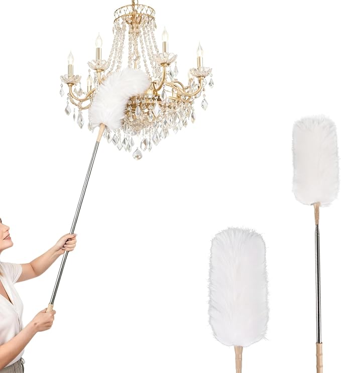 White Lambswool Extendable Duster, 32-98 Inch Bendable Wool Head by Greenfeather