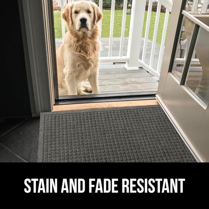 GORILLA GRIP Front Door Mat, 35x23, Indoor Outdoor Ultra Absorbent HydroAbsorb Doormat, Absorbs Up to 5.7 Cups of Water, Stain and Fade Resistant, Rubber Backing Doormats, Captures Dirt, Grey