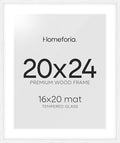 Homeforia 20x24 White Picture Frame, High End Oak 20x24 White Wood Frame with Mat 16x20 Photo, 20 x 24 Wooden Poster Frames Matted to 16 by 20, 24x20 Hanging Frames, Tempered Glass, Wall Kit, Set of 1