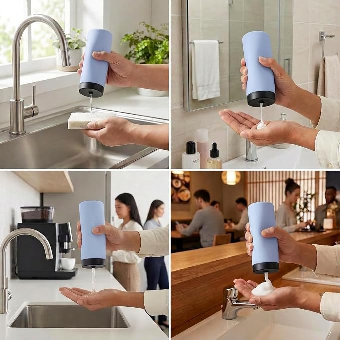 Dish Soap Dish Dispenser, 240ml Silicone Squeeze Washing Up Liquid and Hand - Image 3