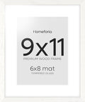Homeforia 9x11 Frame White Wood, High End Oak 9 x 11 Picture Frames with Mat 6 by 8 Print, 9by11 White Wooden Frame Matted to 6x8 inch Photo, Wall or Tabletop Frames, Tempered Glass, Wall Kit, Set of 1