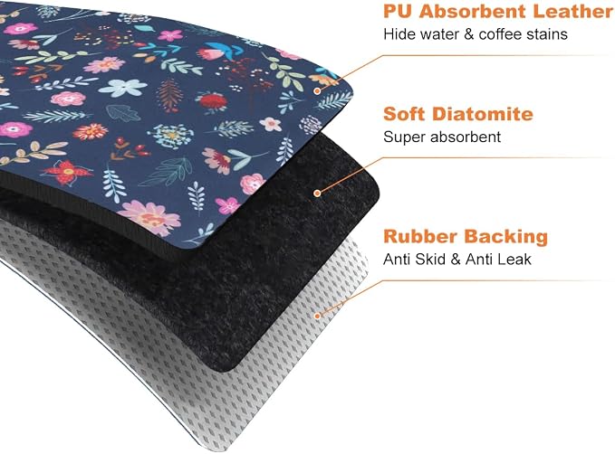 LOKHOM 12"x20" Dish Drying Mat，Colorful Floral Coffee Mat Blue | Colorful - Image 9
