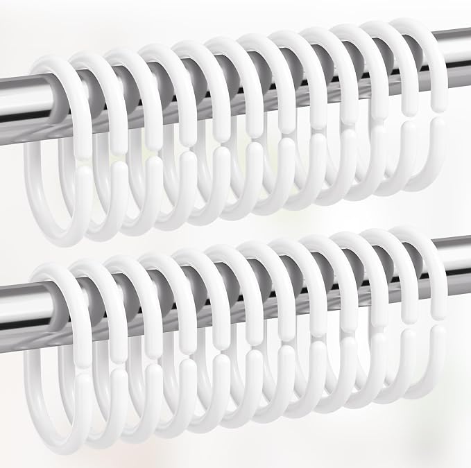 Amazer White Shower Curtain Hooks Rings, Plastic Shower Curtain Hooks - Image 7