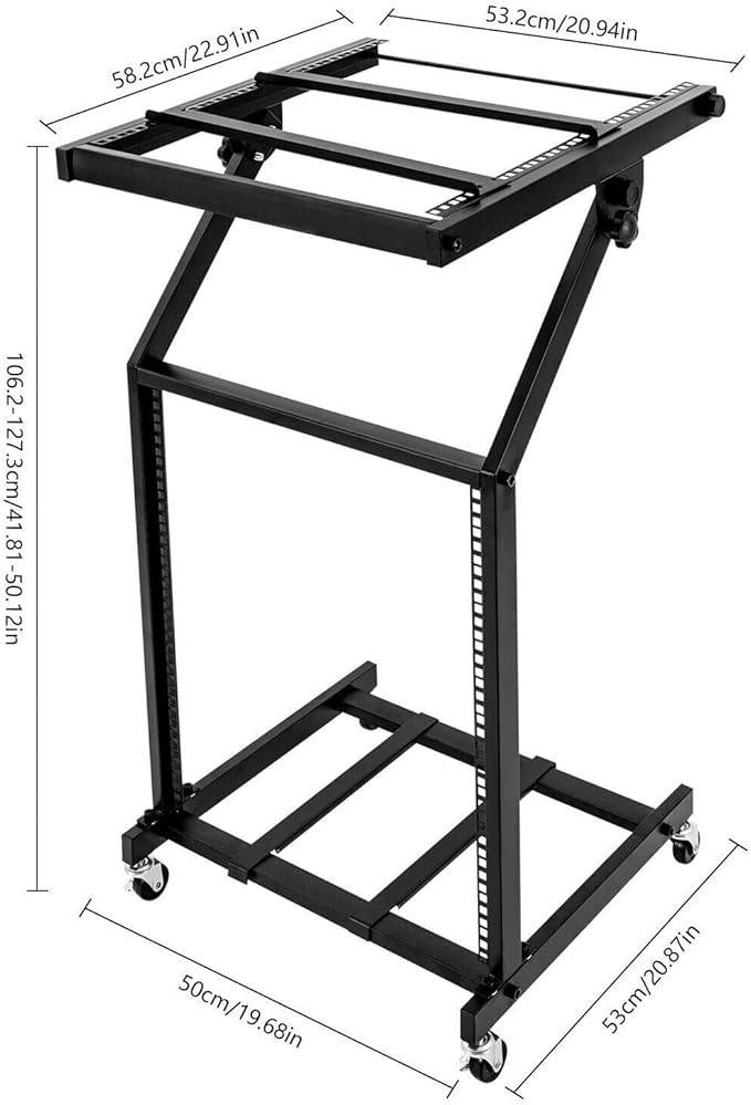 9U/12U/16U DJ Mixer Stand Adjustable Rack, Rack Mount Mixer Case Stand Studio Equipment Cart Stage Amp DJ Rolling (12U)