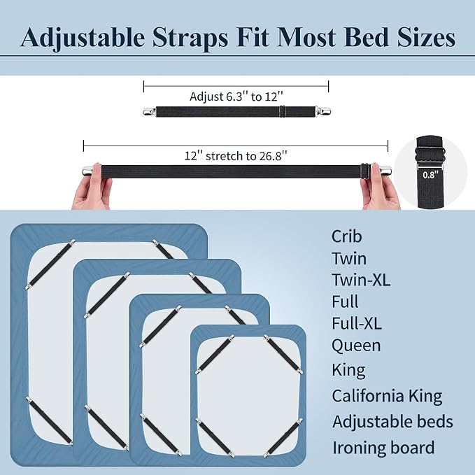 Sopito Sheet Straps, Adjustable Elastic Bed Sheet Holder, Non-Slip Strong - Image 2