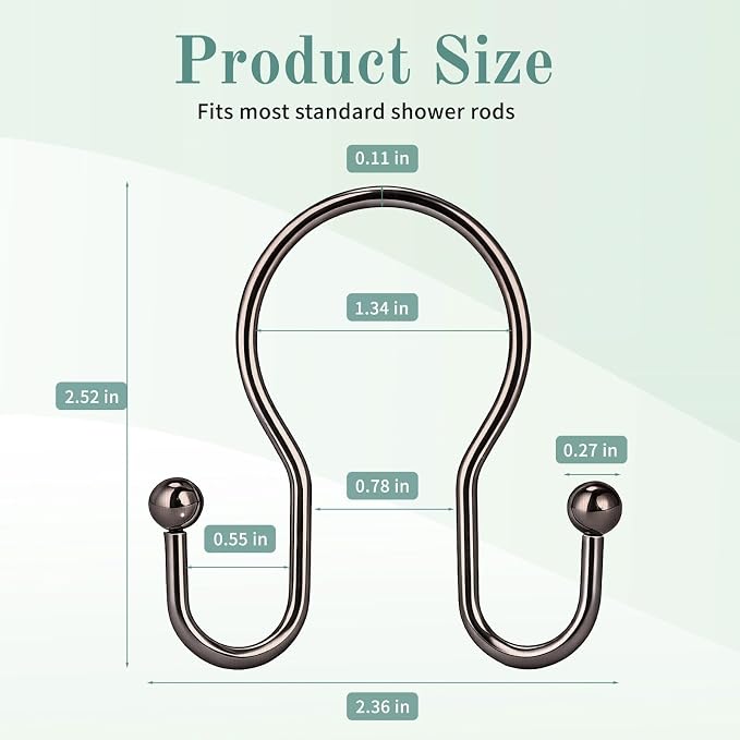 Shower Curtain Hooks, Stainless Steel Shower Curtain Hangers, Metal Shower - Image 5