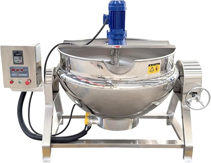 Kolice Commercial Electric Jacketed Cooking Kettle Machine with Mixer, Automatic Tiltable Pot for Soup/Chilli Sauce/Jams, 200L 52.8Gallon Capacity, 304 Stainless Steel, 220v 3-Phase 60hz