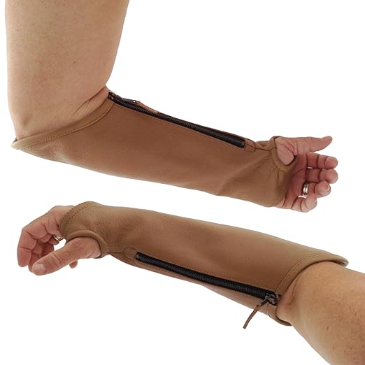 Arm Chaps Extended Elbow Leather Arm Guard - Arm Sleeve Protectors for Thin Skin and Bruising, Scratches & Cuts - Protective Arm Sleeve for Any Age- Left & Right Form-Fitting - Brown(1Pair/XX-Small).