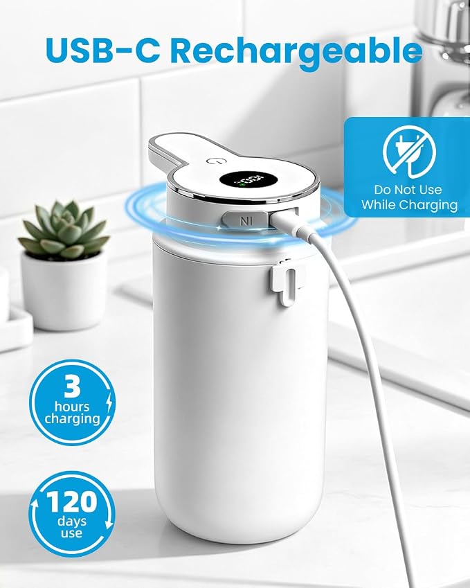Touchless Automatic Liquid Soap Dispenser, Rechargeable White | Clog-Free Pump - Image 5