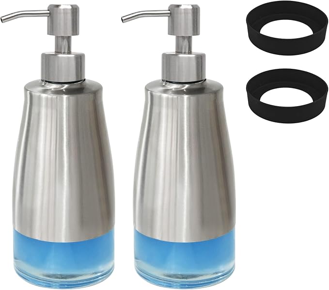 AUMIO 2-Pack Soap Dispenser Set, Stainless Steel & Glass by AUMIO