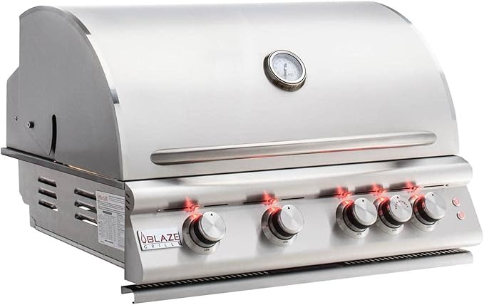 Blaze Premium LTE+ 40-Inch 5-Burner Built-In Propane Gas Grill | Stainless Steel Outdoor BBQ with Rear Infrared Burner, Rotisserie Kit, LED Control Knobs & Lift-Assist Hood | BLZ-5LTE3-LP