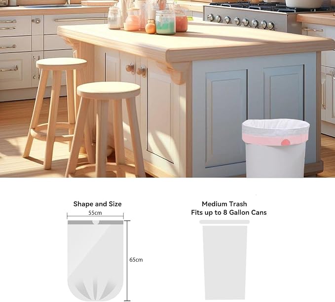 WAIKAS 8 Gallon Trash Bags Drawstring, 8 gal Garbage Bags, 55x65cm Size - Image 2