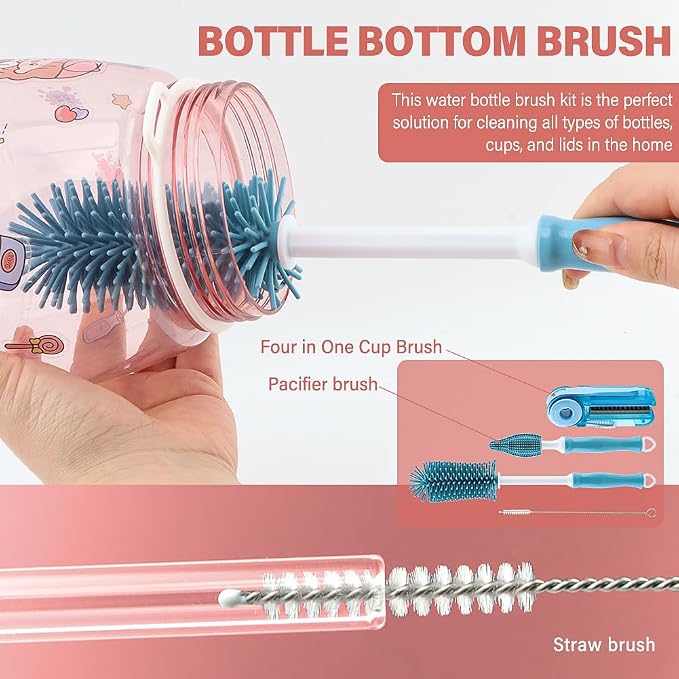 4Pcs Cup Cleaning Kit with Extra Long Straw Cleaner Brush, 4 in 1 Bottle Gap - Image 4