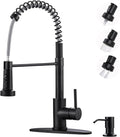 Black Kitchen Faucet with Soap Dispenser: 3-Function Kitchen Faucet with Pull by ARCORA