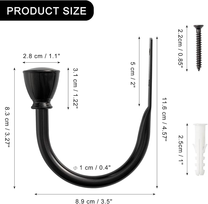 2 Pack Black Curtain Hooks for Drapes, Metal Curtain Tiebacks - Image 5