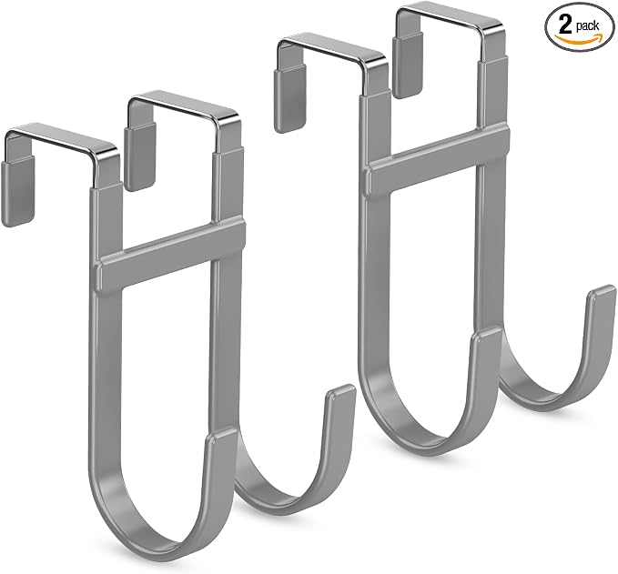 FYY Over the Door Hooks, Double-Hanger 2 Pack, Fits Doors 1 3/8" Grey | Heavy by FYY