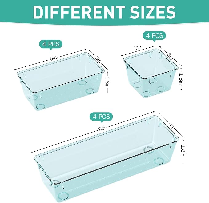 12 Pack Clear Drawer Organizer Set, Drawer Storage Trays, Storage Bins | - Image 2