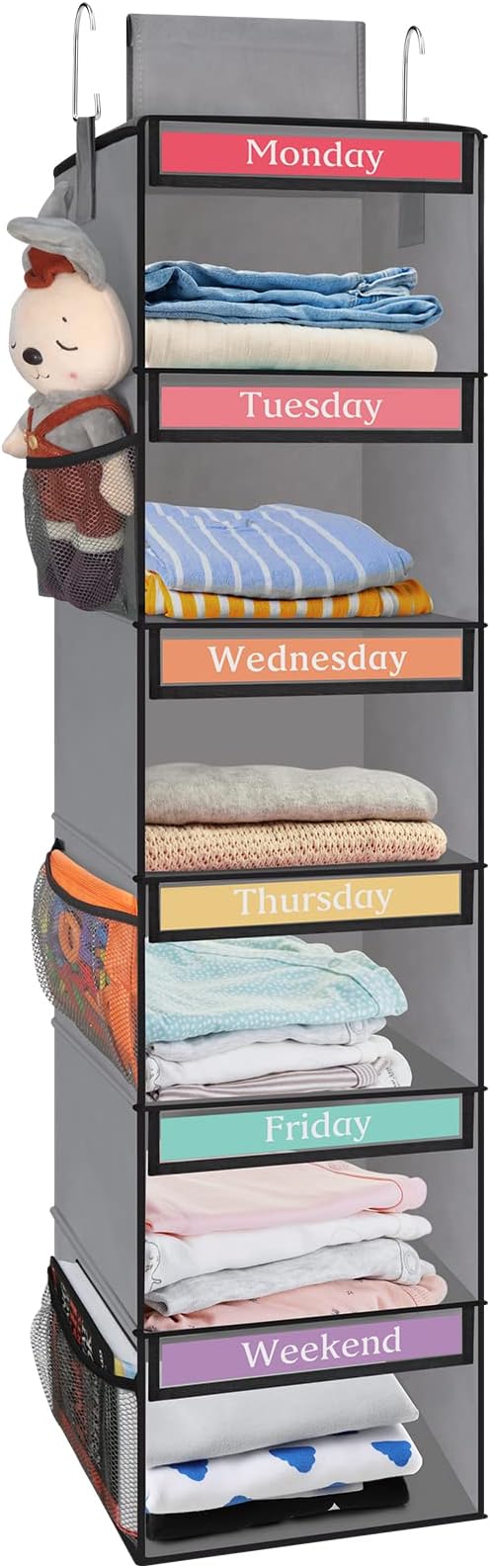 Fixwal Weekly Kids Clothes Organizer 6-Shelf Hanging Closet Storage Grey | by Fixwal
