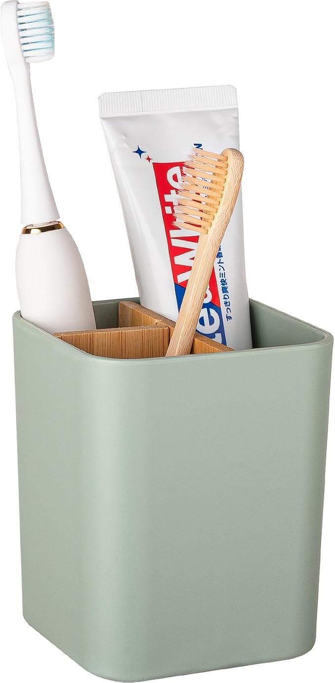 Bamboo Toothbrush Holder for Bathrooms Toothpaste Organizer by Heagoale