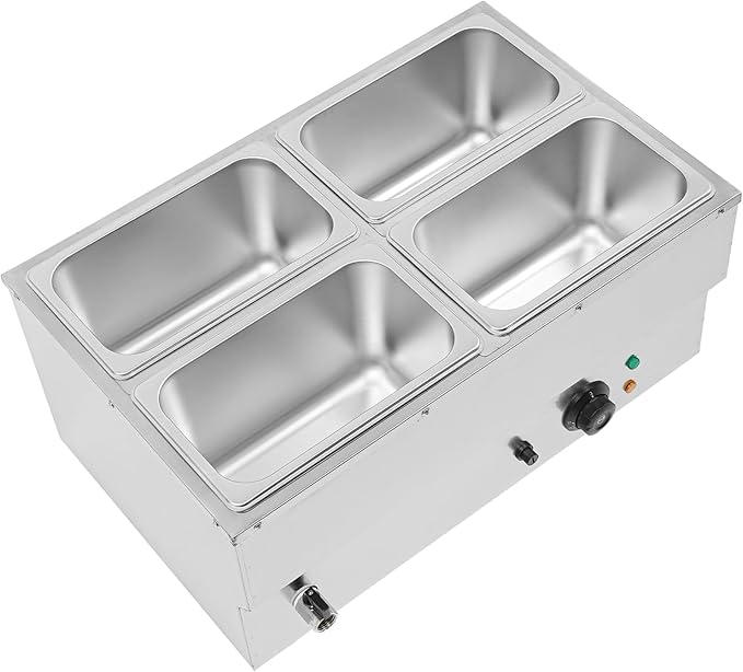 DYNAMI 110V 1500W Commercial Buffet Food Warmer,Large Capacity 4 Pan(4 * 4.8QT) Stainless Steel Electric Countertop Steam Table with Intelligent Thermostat Design,for Parties Buffet Catering