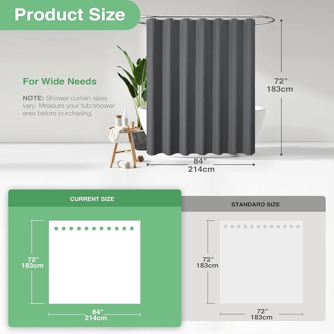 Dynamene Extra Wide Waffle Shower Curtain 256GSM Fabric 84x72 Charcoal Grey - Image 3