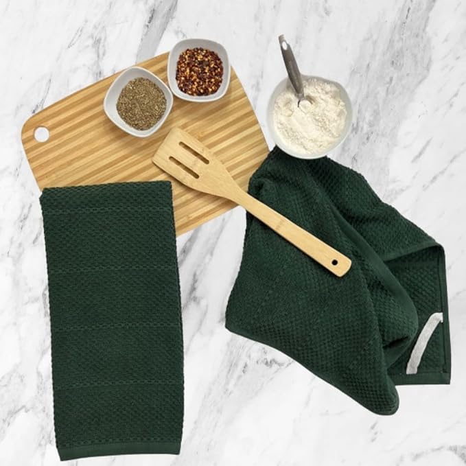 Dark Green Kitchen Hand Dish Towels, 100% Cotton - Image 4