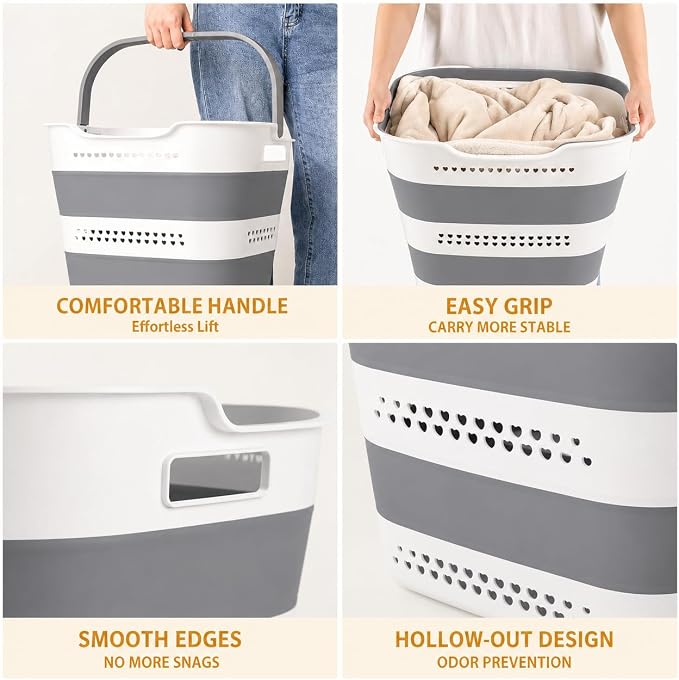 2 Pack Collapsible Laundry Basket, 42L Foldable Laundry Hamper - Image 4