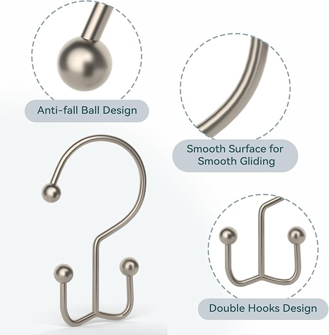 Shower Curtain Hooks, Durable Shower Curtain Rings Rust Proof, Double Glide - Image 5