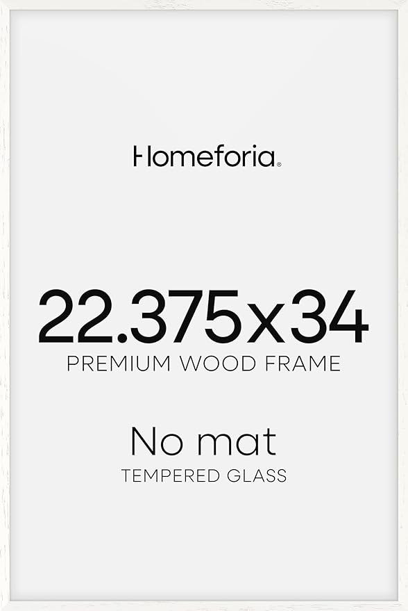 Homeforia 22.375x34 White Wood Puzzle Frame, High End Oak 22.375 x 34 Frames without Mat, Wooden 34x22.375 Hanging Picture Frames for Wall, 22.375by34 Poster Frames, Tempered Glass, Wall Kit, Set of 1