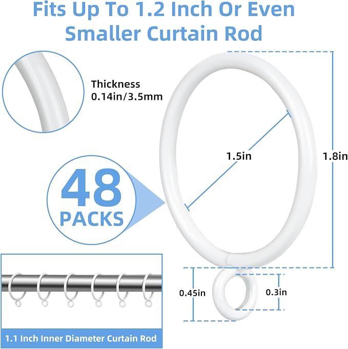 Curtain Rings with Eyelets, 48 Pack Metal Drapery Rings - Image 2