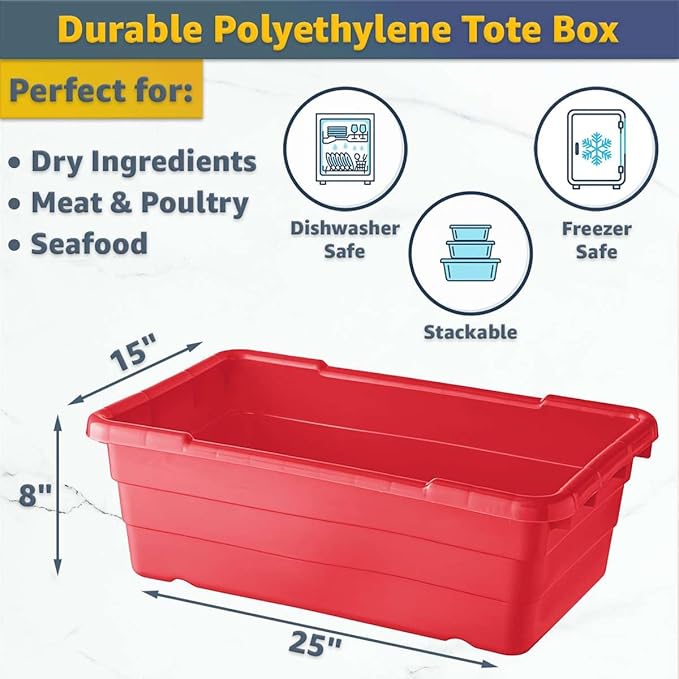 16"x26"x19" Mobile Aluminum Lug Rack with Red Meat Lug Tote Box - NSF Heavy-Duty 1 Lug Capacity Food Storage Cart with 5" Swivel Casters, Freezer Safe, Commercial Cart for Seafood, Ingredients