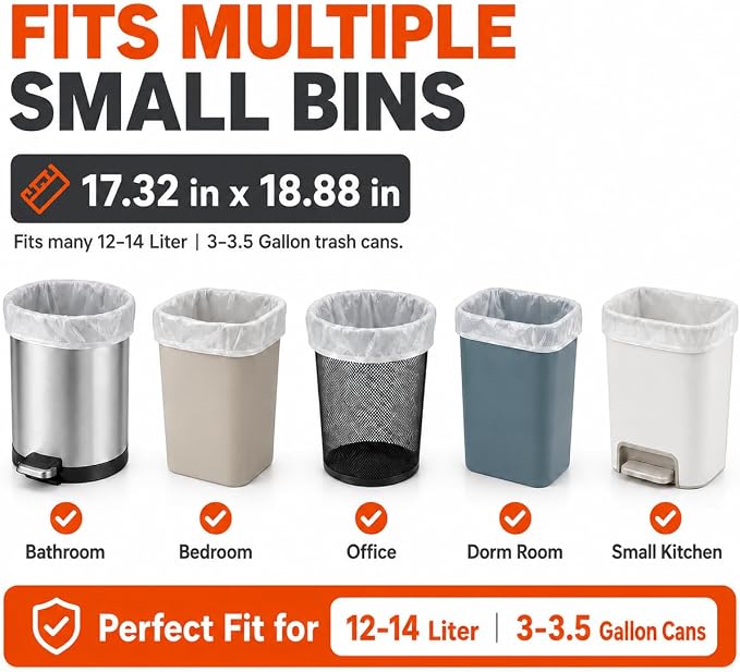 3 Gallon 140 Counts Strong Trash Bags Garbage Bags by RayPard, fit 10-12 Liter - Image 2