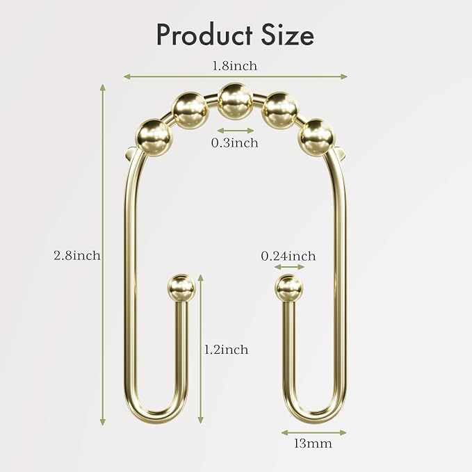 AmazerBath Shower Curtain Hooks Gold Shower Curtain Rings Rust Proof, Double - Image 7