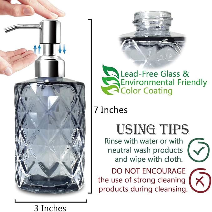JASAI 12Oz Diamond Grey Glass Soap Dispenser - Image 7
