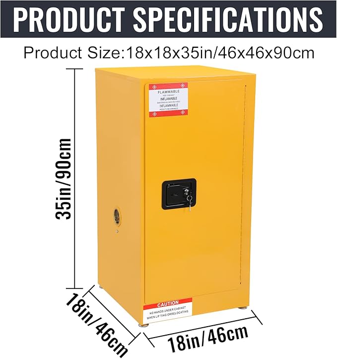 Flammable Storage Cabinet Galvanized Steel,18x18x35 Flammable Safety Cabinet,Explosion Proof Cabinet for Commercial Industrial and Home Use, Yellow