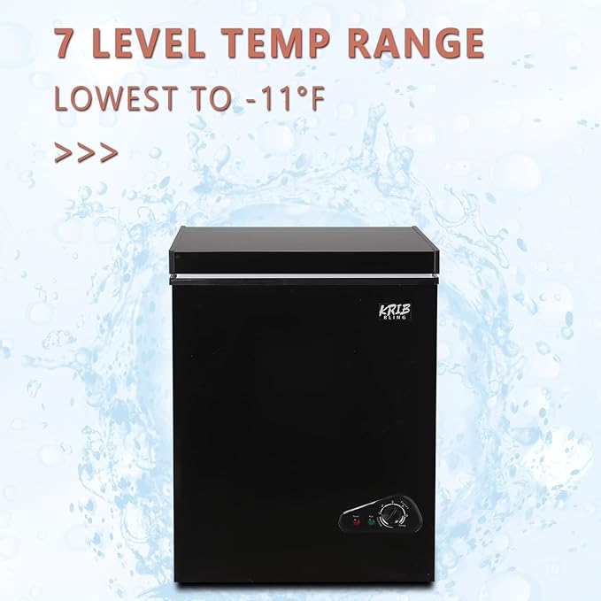 3.5 Cu.Ft Compact Chest Freezer with Removable Basket, Top Door Open Freestanding Deep Freezer with 7 Gears Temperature Adjustment, Ideal for Home, Kitchen & Office, Black